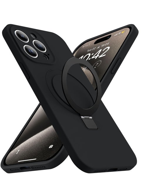iPhone 15 Pro Max MagSafe Case with Magnetic Invisible Stand,【Full Shockproof Protection】Soft Silicone Phone Cover with Kickstand for Apple 15 Pro Max (Black)