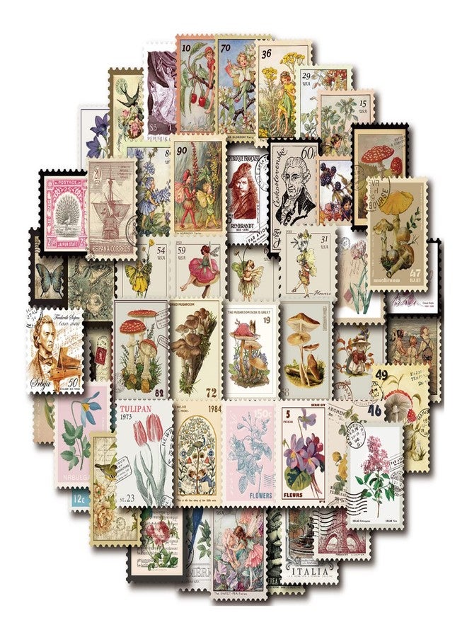 PRSTINCOL Vintage Postage Stamp Stickers for Scrapbook, 100 Pcs Deco Paper Stickers for Bullet Journal,Botanical Fairy Stickers for Junk Journal, DIY Crafts,Collage Album (Stamp-Like) - Image 1