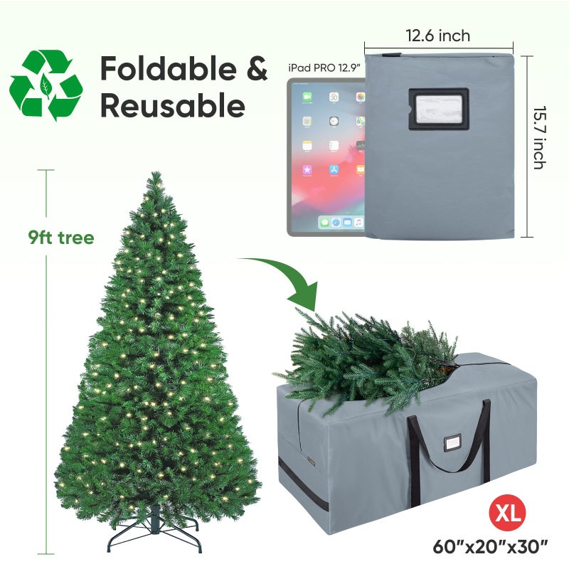 BALEINE 9 ft Christmas Tree Storage Bag, Heavy Duty 900D Oxford Fabric with Reinforced Handles and Dual Zippers Wide Opening, Extra Large Storage Container for Trees (Grey) - Image 2