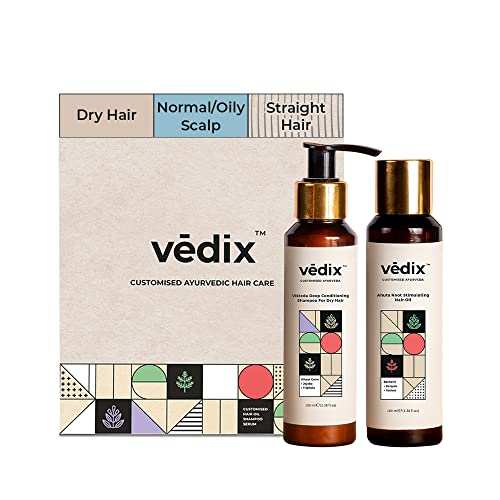 Vedix Ayurvedic Hair Care Combo Pack, Customized Hair Oil and Dry Shampoo for Dry Hair with Normal-Oily Scalp & Straight Hair - 200 ml - Image 1