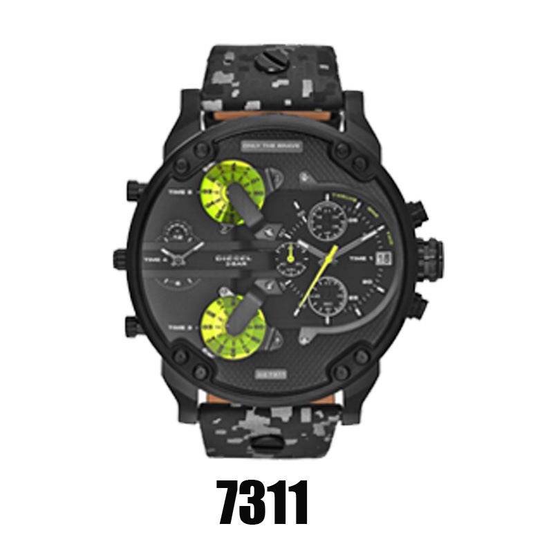 Trendy Large Dial Dual-Time Mens Sports Watch 7311 camouflage