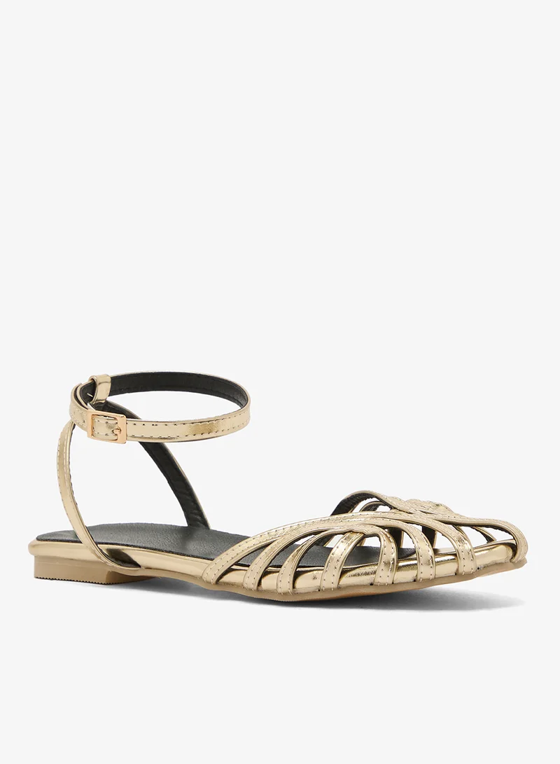 جينجر Cut Out Gold Detail Ballet Flats With Strap