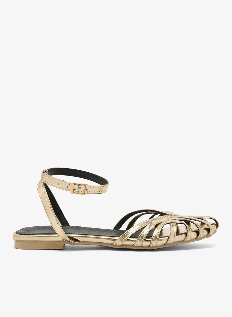 جينجر Cut Out Gold Detail Ballet Flats With Strap