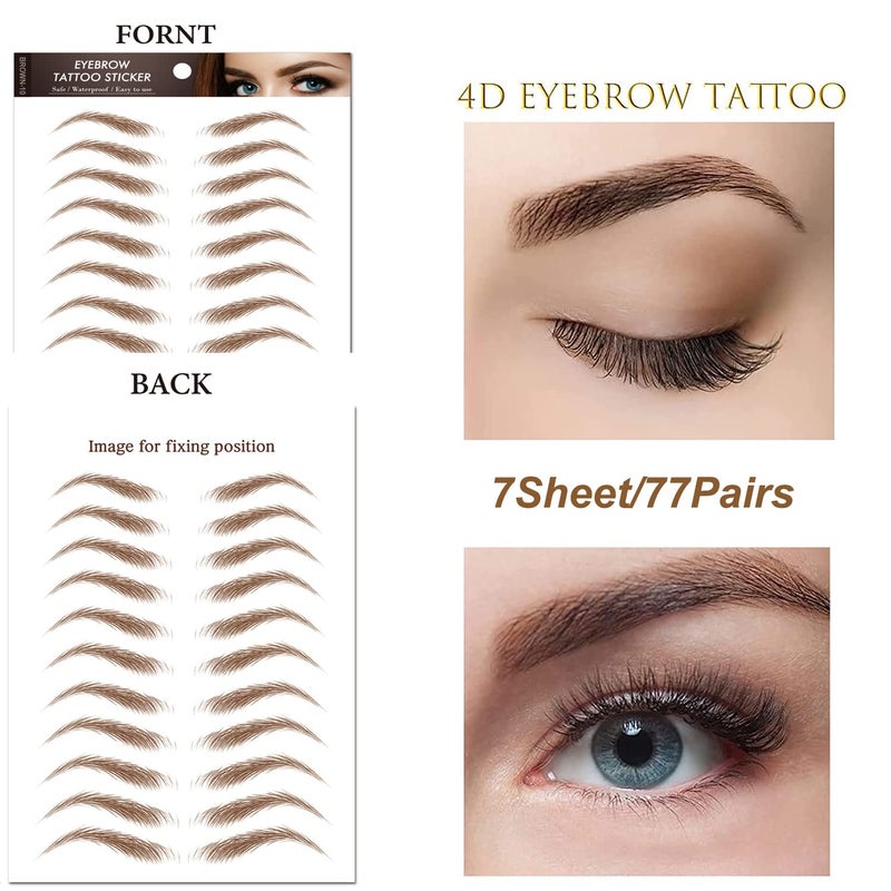 Kyzistn 77Pairs 4D Hair-Like Eyebrow Tattoo Stickers Waterproof Natural Fake Eyebrow Stickers,Long Lasting Eyebrow Grooming Shaping Perfect for Women and Girls (Brown) - Image 2