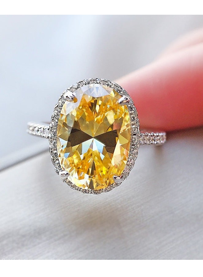 Yellow Diamond Elliptic Shape Ring,Super Shiny And Flash, Opening Adjustable,Precious Yellow Gemstones Ring, Vintage Diamond Ring Dedicate Party Ring, Wedding Proposal Ring,Luxurious Ring,With Box Packing - Image 1