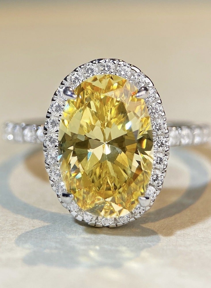 Yellow Diamond Elliptic Shape Ring,Super Shiny And Flash, Opening Adjustable,Precious Yellow Gemstones Ring, Vintage Diamond Ring Dedicate Party Ring, Wedding Proposal Ring,Luxurious Ring,With Box Packing - Image 4