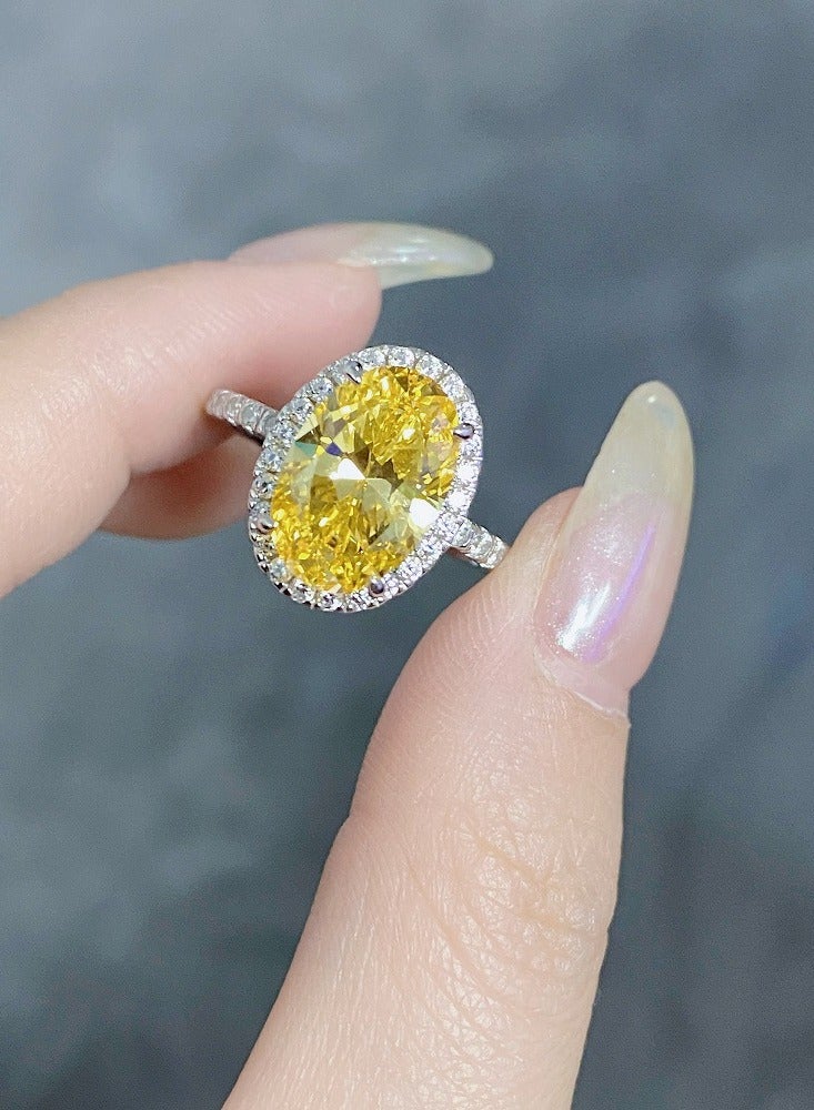 Yellow Diamond Elliptic Shape Ring,Super Shiny And Flash, Opening Adjustable,Precious Yellow Gemstones Ring, Vintage Diamond Ring Dedicate Party Ring, Wedding Proposal Ring,Luxurious Ring,With Box Packing - Image 5