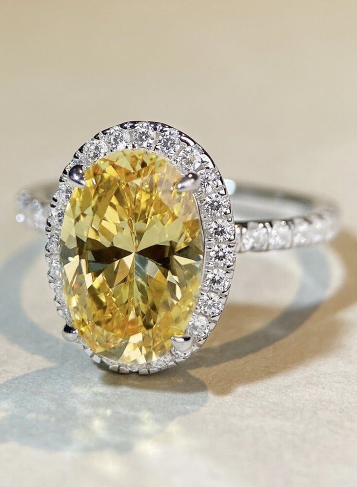 Yellow Diamond Elliptic Shape Ring,Super Shiny And Flash, Opening Adjustable,Precious Yellow Gemstones Ring, Vintage Diamond Ring Dedicate Party Ring, Wedding Proposal Ring,Luxurious Ring,With Box Packing - Image 3