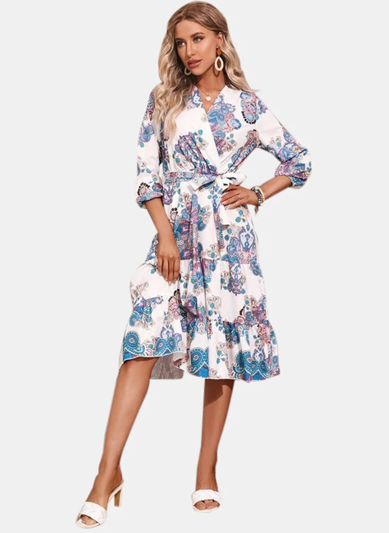 يونيكي White Floral Printed Dress