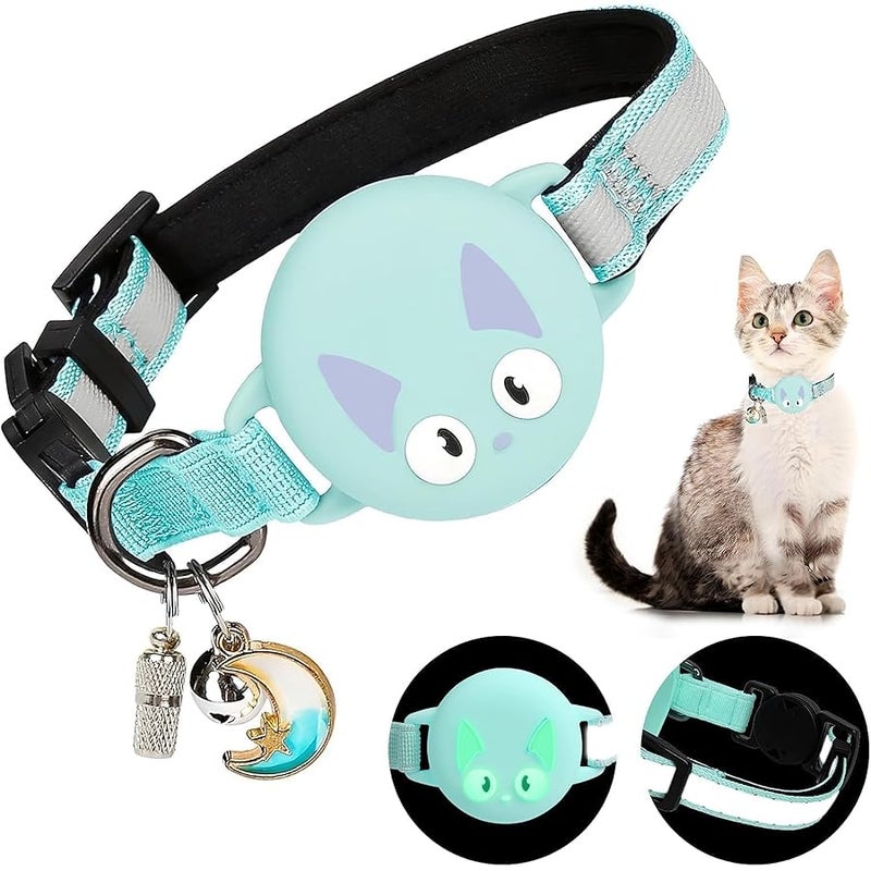 Woyinger Reflective Breakaway Cat Collars, with Luminous Design at Night, Hidden GPS Tracker AirTag Safety Buckle Kitten Collar, Safety Elastic Band Cat GPS Collars for Cats(Mint Green) - Image 1