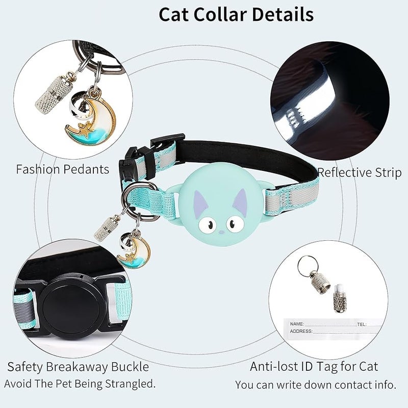 Woyinger Reflective Breakaway Cat Collars, with Luminous Design at Night, Hidden GPS Tracker AirTag Safety Buckle Kitten Collar, Safety Elastic Band Cat GPS Collars for Cats(Mint Green) - Image 2