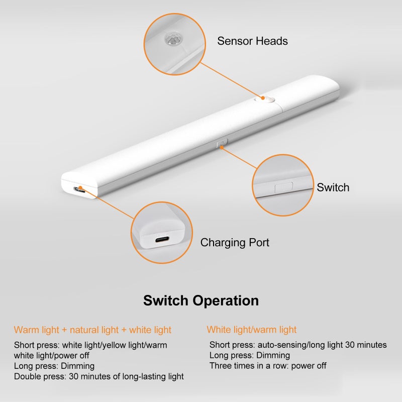 Motion Sensor LED Night Light: 1pc White Rechargeable Magnetic Attraction - Intelligent Sensing Compact Design for Home Bedroom Cabinet Wall Spaces - Image 4