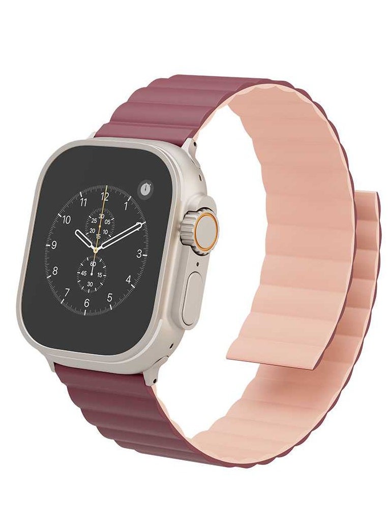 LEVELO - Cosmo Magnet Silicone Watch Band for Apple Watch 45/44/42mm / Easy Install and Removal / Wide Compatibility / Premium Material / Dual Color - Pink/Burgundy - Image 1