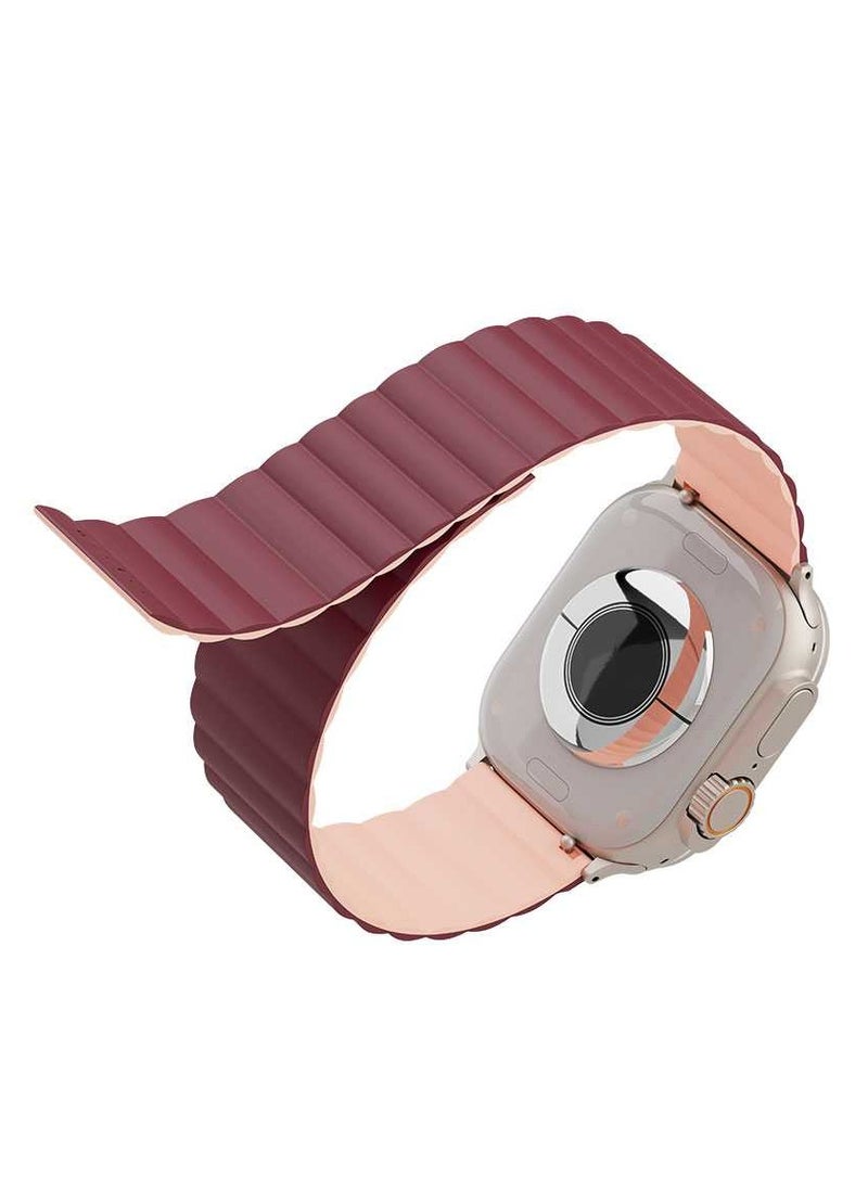 LEVELO - Cosmo Magnet Silicone Watch Band for Apple Watch 45/44/42mm / Easy Install and Removal / Wide Compatibility / Premium Material / Dual Color - Pink/Burgundy - Image 1