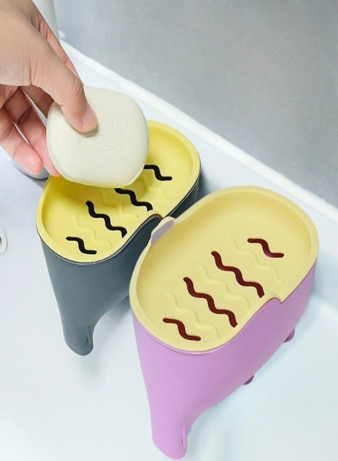 PLIRAXY Wall Mounted Soap Box with Flip Cover and Drain Tray | Detachable Inner Support | Adhesive Sticker Installation | ABS Soap Holder for Bathroom (Elephant Soap Holder) - Image 3