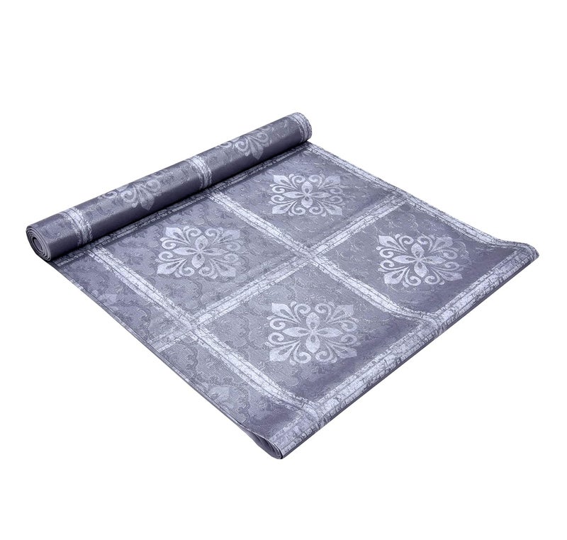 Clasiko 10 Metre Wardrobe, Kitchen Drawer & Shelf Mat; Silver Motifs On Grey