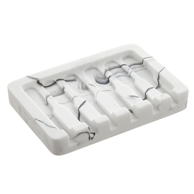 INIUNIK Self Draining Soap Dish - Marble Look Soap Holder Tray Savers Box Container Sponge Holder for Bathroom Shower Kitchen, White - Image 2