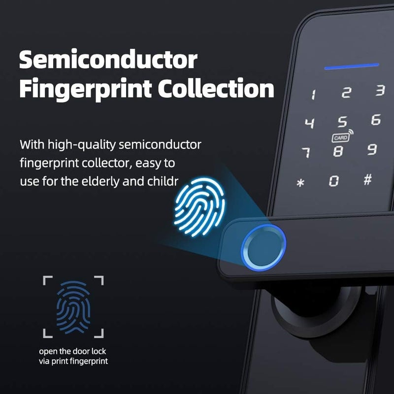Lacasa قفل باب ذكي LACASA LC814G بصمة إصبع ورمز سري وبطاقة RFID وتطبيق موبايل ومفتاح ميكانيكي وفتح بناءً على الوقت وقفل تلقائي وقوة عالية للمنزل والمكتب رمادي - Image 5