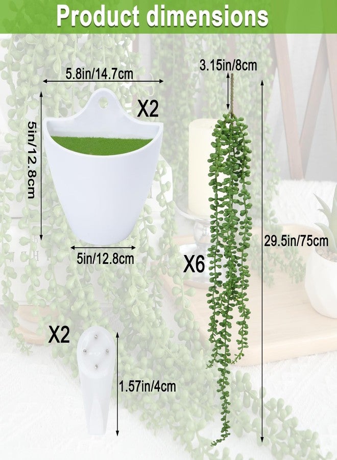 HO2NLE 2 Sets Artificial Succulent Small Hanging Plants, 29.5" Fake String of Pearls Plant, Faux Trailing Plant for indoor wall Shelf Kitchen Bedroom Office Farmhouse Home Decor (with Traceless Nails) - Image 2