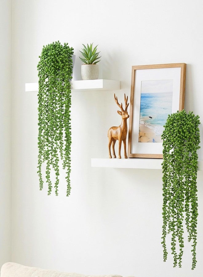 HO2NLE 2 Sets Artificial Succulent Small Hanging Plants, 29.5" Fake String of Pearls Plant, Faux Trailing Plant for indoor wall Shelf Kitchen Bedroom Office Farmhouse Home Decor (with Traceless Nails) - Image 4