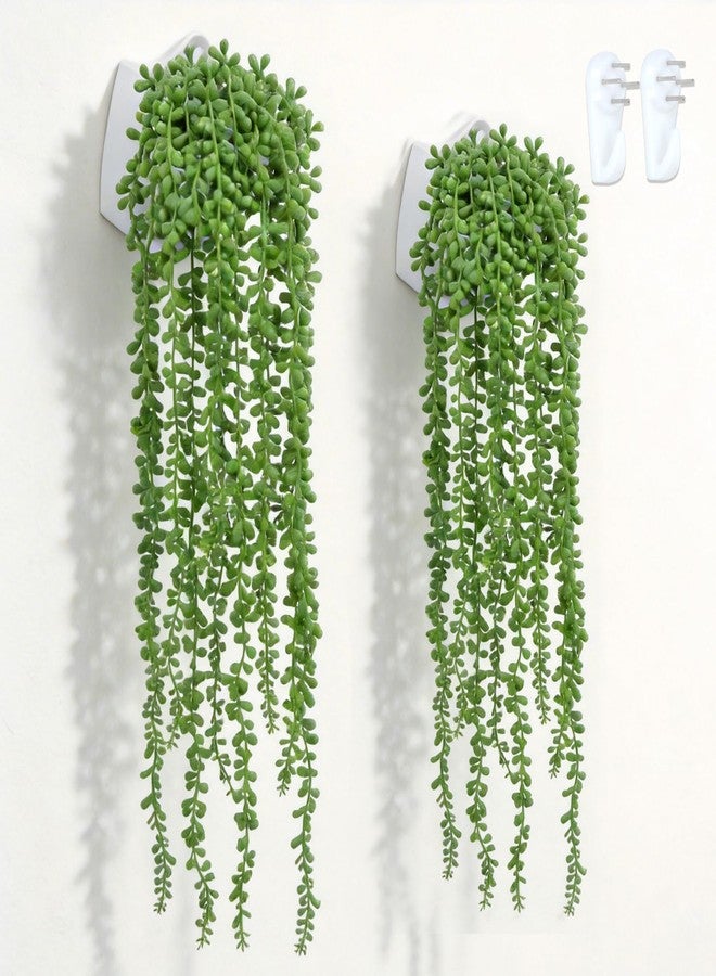 HO2NLE 2 Sets Artificial Succulent Small Hanging Plants, 29.5" Fake String of Pearls Plant, Faux Trailing Plant for indoor wall Shelf Kitchen Bedroom Office Farmhouse Home Decor (with Traceless Nails) - Image 1