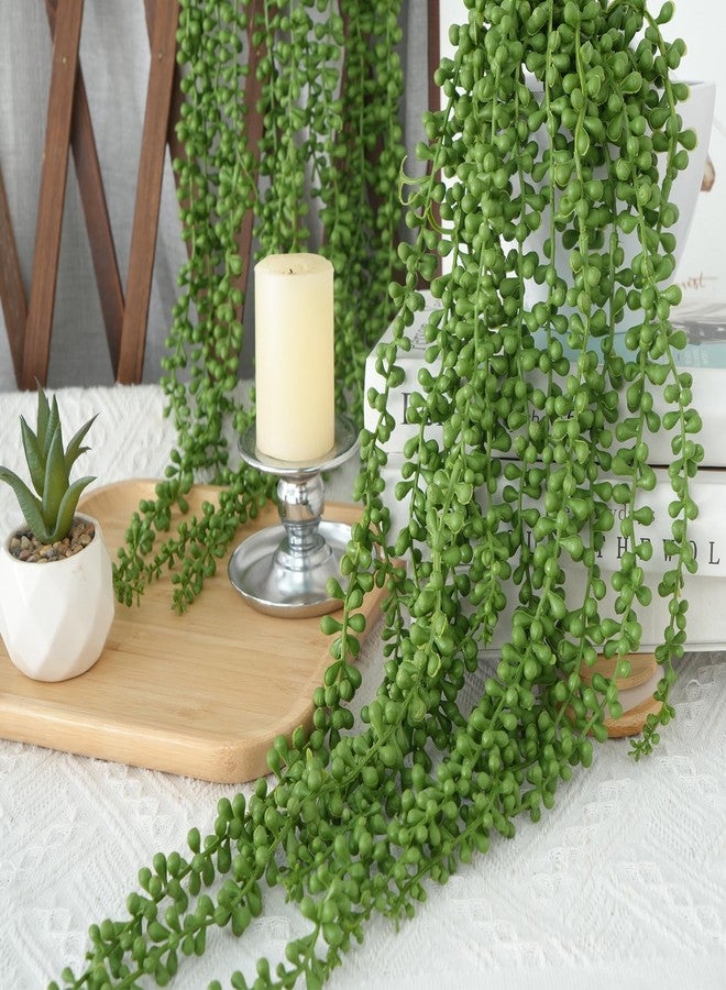 HO2NLE 2 Sets Artificial Succulent Small Hanging Plants, 29.5" Fake String of Pearls Plant, Faux Trailing Plant for indoor wall Shelf Kitchen Bedroom Office Farmhouse Home Decor (with Traceless Nails) - Image 3