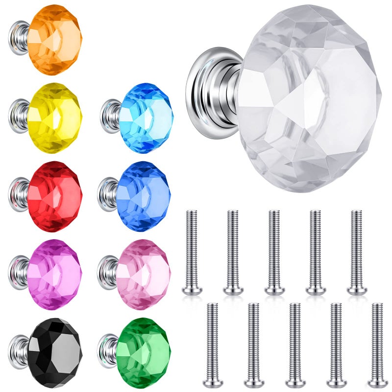 Youyole 10 Pcs Dresser Crystal Knobs 30mm Glass Pull for Cabinets and Drawers Knobs for Dresser Drawers and KitchenClassic Style