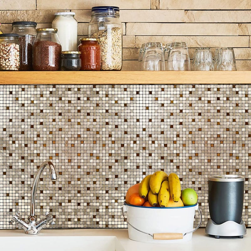XUANINY 10-Piece Peel and Stick Backsplash for Kitchen Aluminum 3D Wall Sticker Panel Self-Adhesive Metal Mosaic Tile (11.41"x11.41" Bronze) - Image 3