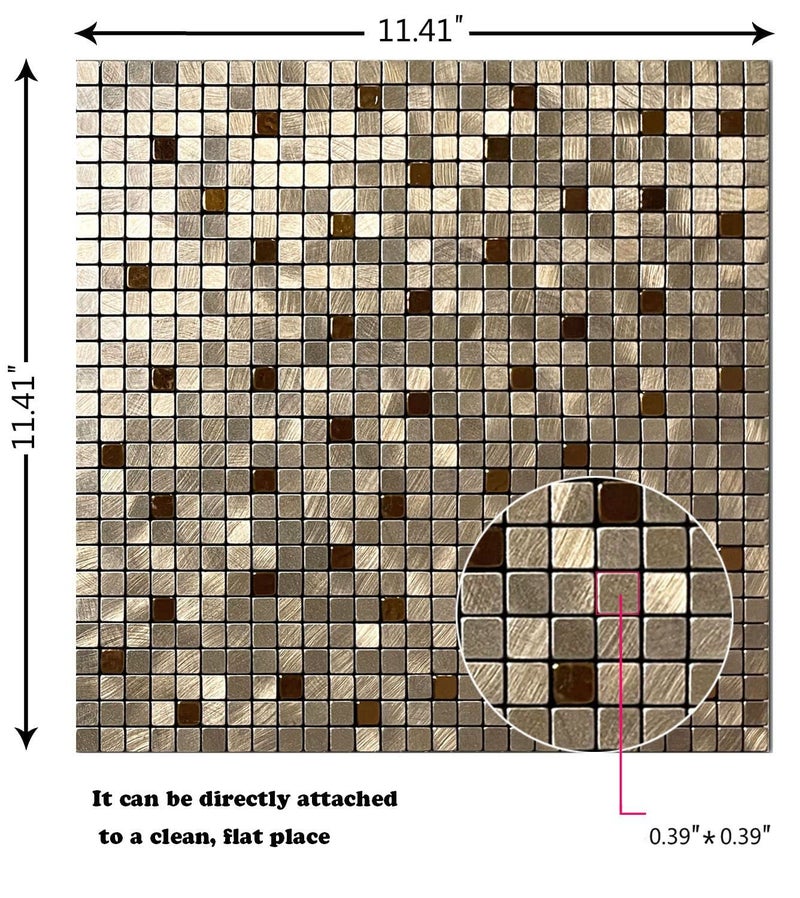 XUANINY 10-Piece Peel and Stick Backsplash for Kitchen Aluminum 3D Wall Sticker Panel Self-Adhesive Metal Mosaic Tile (11.41"x11.41" Bronze) - Image 2