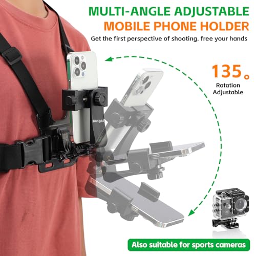 KINGKI Mobile Phone Chest Strap Harness Mount Head Strap Holder Kit for POV/VLOG,Cell Phone Clip Compatible with iPhone,Samsung,GoPro Hero 12, 11,10, 9, 8, AKASO,DJI Osmo,and Action Cameras… - Image 5