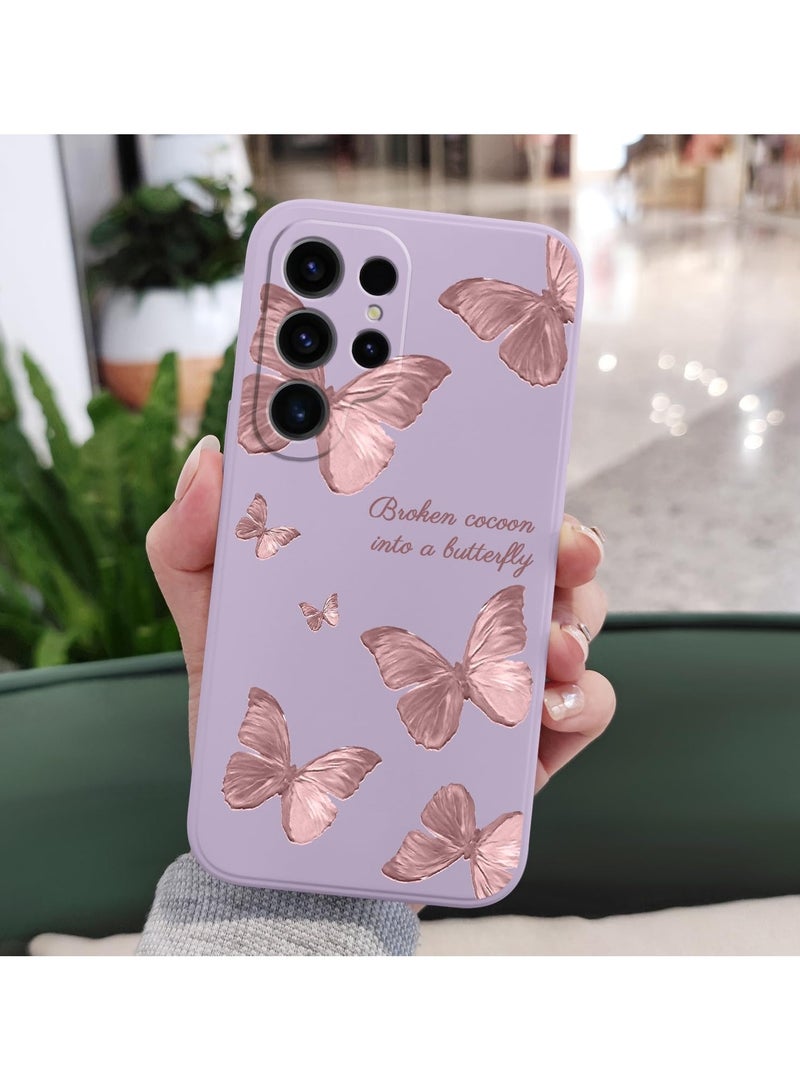 غطاء هاتف سامسونج جالاكسي S25 ألترا، سليم ناعم غير قابل للانزلاق سيليكون، غطاء هاتف سامسونج S25 ألترا بحجم 6.9 بوصة، بنفسجي بفراشات - Image 4