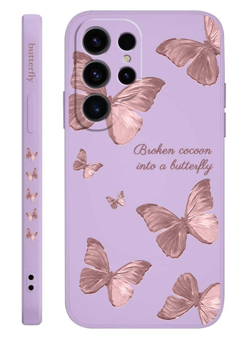 غطاء هاتف سامسونج جالاكسي S25 ألترا، سليم ناعم غير قابل للانزلاق سيليكون، غطاء هاتف سامسونج S25 ألترا بحجم 6.9 بوصة، بنفسجي بفراشات - Image 1