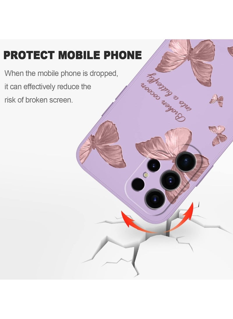 غطاء هاتف سامسونج جالاكسي S25 ألترا، سليم ناعم غير قابل للانزلاق سيليكون، غطاء هاتف سامسونج S25 ألترا بحجم 6.9 بوصة، بنفسجي بفراشات - Image 5