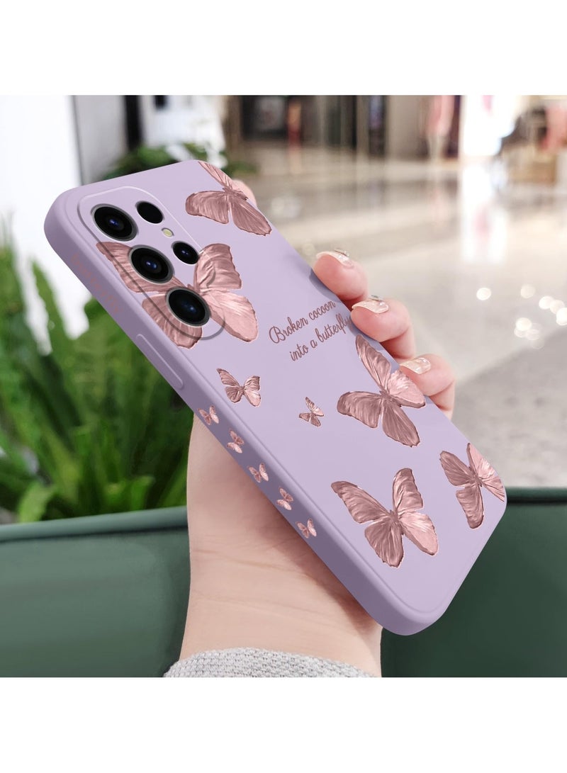 غطاء هاتف سامسونج جالاكسي S25 ألترا، سليم ناعم غير قابل للانزلاق سيليكون، غطاء هاتف سامسونج S25 ألترا بحجم 6.9 بوصة، بنفسجي بفراشات - Image 3