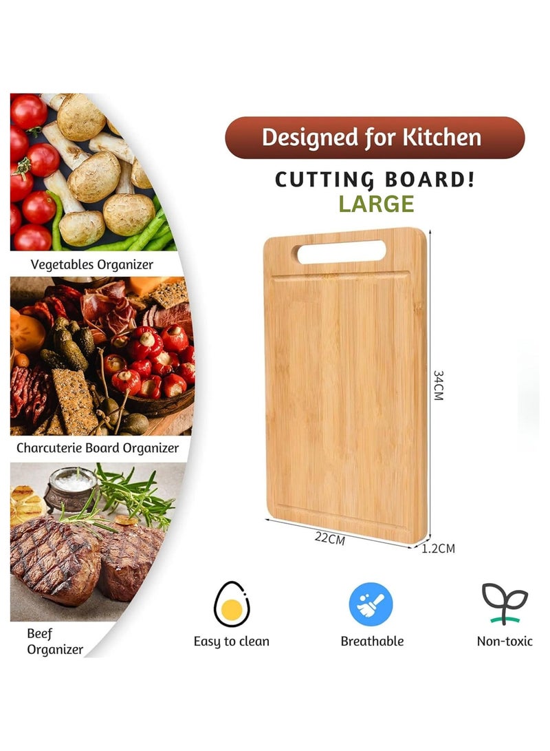 Zimtal Bamboo Wooden Chopping Board with Handle Cutting Board with Juice Groove for Kitchen, Meat, Vegetables (Large) - Image 2