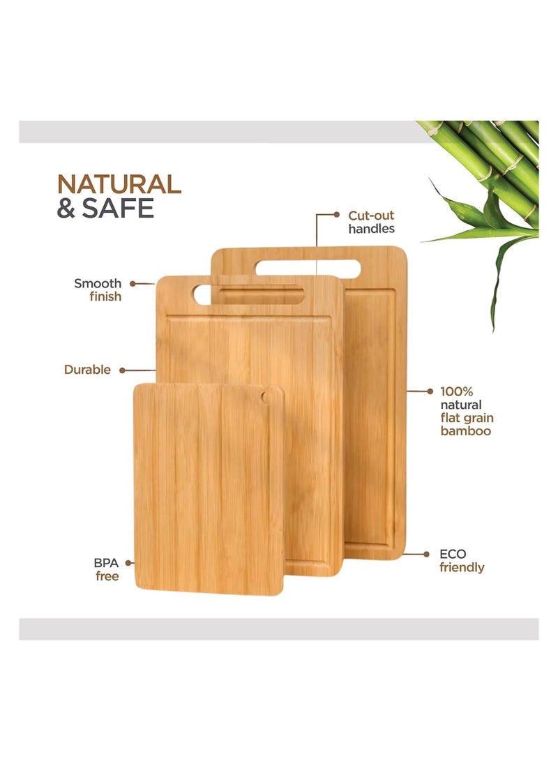 Zimtal Bamboo Wooden Chopping Board with Handle Cutting Board with Juice Groove for Kitchen, Meat, Vegetables (Large) - Image 3