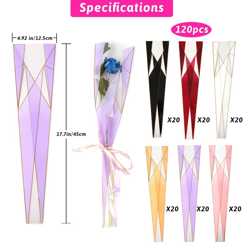FOIMAS 120pcs Single Flower Sleeves Wrapping Bags Single Rose Florist Bouquet Packaging Bags for Floral Arrangement Supply Wedding Valentine's Day Mother's Day - Image 2