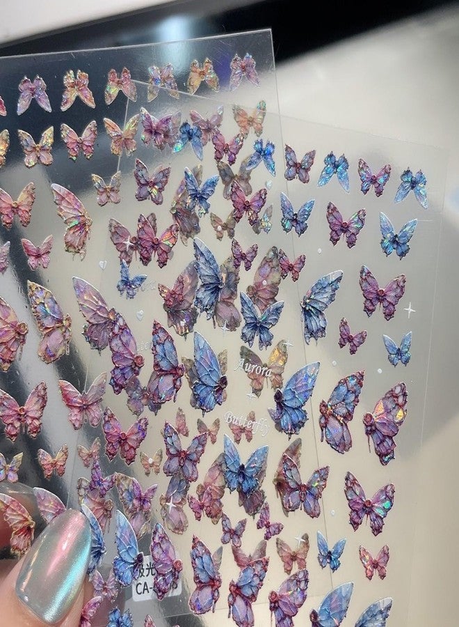 TailaiMei Butterfly Nail Stickers, 2 Sheets 5D Glitter Design Self-Adhesive Nail Art Decals for DIY Nail Decorations (513) - Image 1