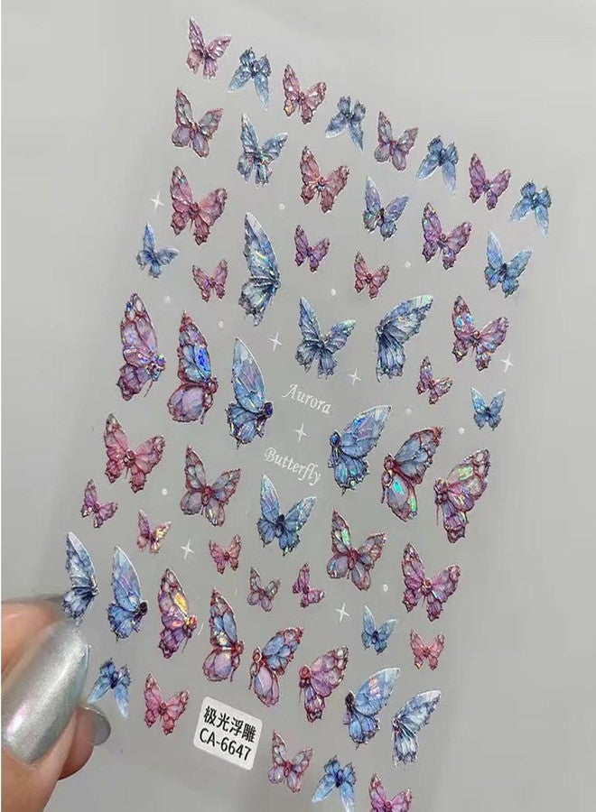 TailaiMei Butterfly Nail Stickers, 2 Sheets 5D Glitter Design Self-Adhesive Nail Art Decals for DIY Nail Decorations (513) - Image 3