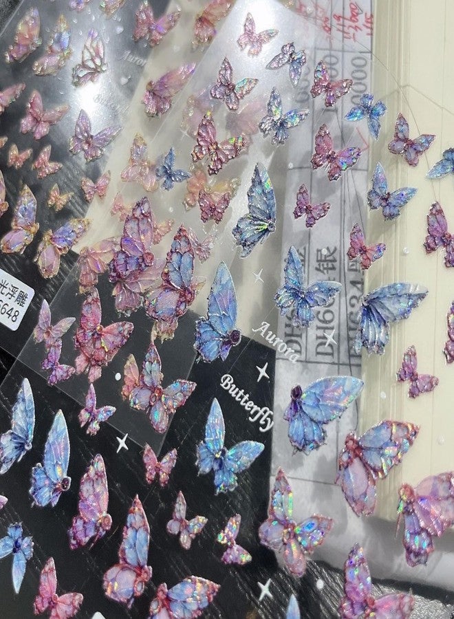 TailaiMei Butterfly Nail Stickers, 2 Sheets 5D Glitter Design Self-Adhesive Nail Art Decals for DIY Nail Decorations (513) - Image 2