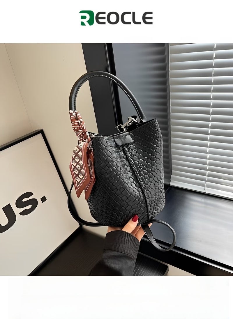 REOCLE Womens Woven Bag Vegan Leather Tote Bag Large Summer Beach Travel Top Handle Handbag Purse Retro Handmade Shoulder Bag - Image 1