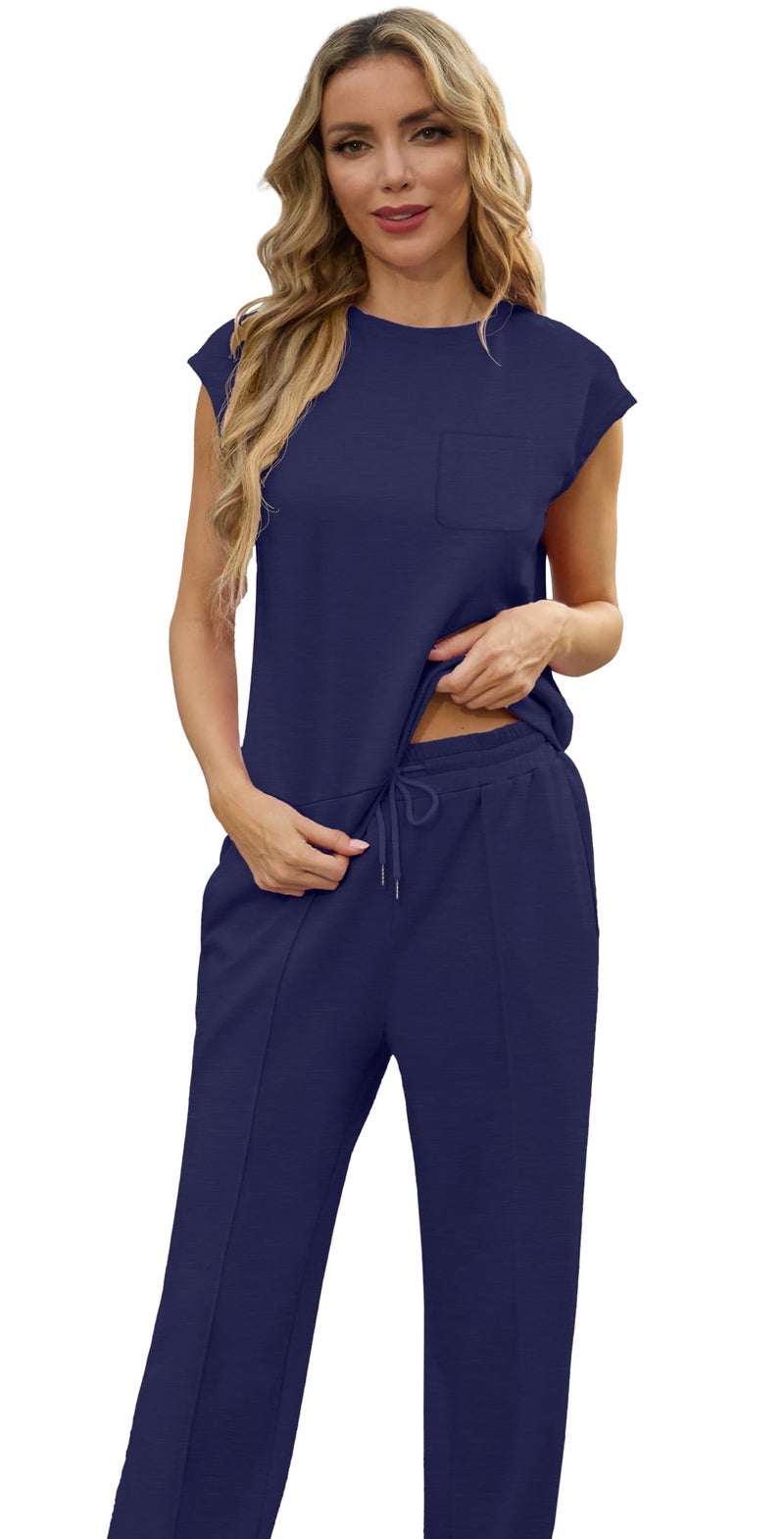 GRECERELLE Two Piece Sets For Women Going Out Lounge Set Airport Outfits For Women 2025 Dark Blue-L - Image 3