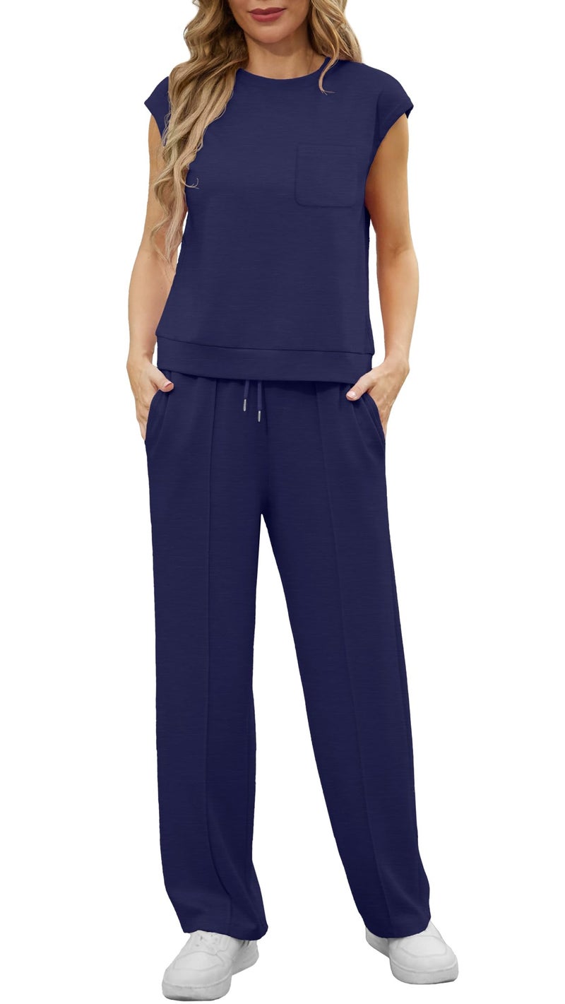 GRECERELLE Two Piece Sets For Women Going Out Lounge Set Airport Outfits For Women 2025 Dark Blue-L - Image 1