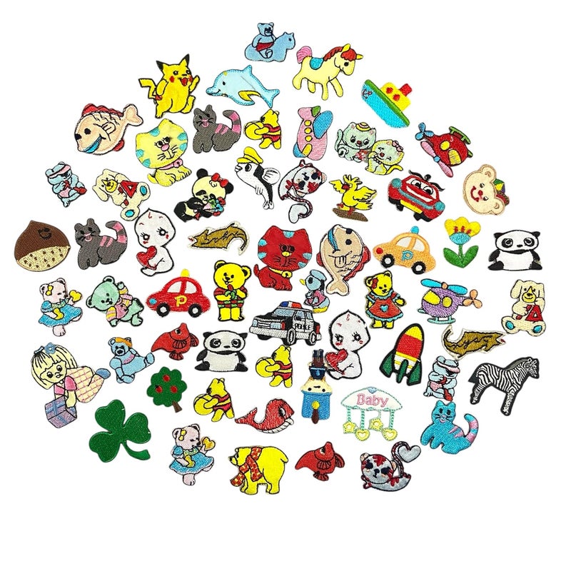 Ushaworks Mini cartoon patches appliques for jackets jeans shirts backpacks tote bags covering stains on fabrics kids patches caps cushions fabrics torn dress and DIY craft projects Pack of 15 Pcs Mix  - Image 1