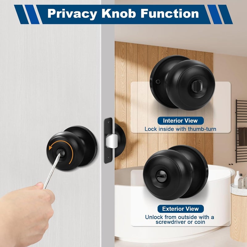 Estmoon 5 Pack Interior Door Knobs Black Privacy Door Handle, Keyless Door Locks for Interior Doors Locks for Bedroom/Bathroom, Interior Lockset for Left/Right Handled Doors - Image 3