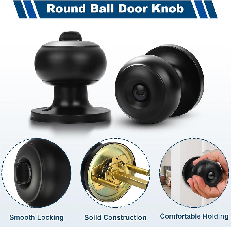 Estmoon 5 Pack Interior Door Knobs Black Privacy Door Handle, Keyless Door Locks for Interior Doors Locks for Bedroom/Bathroom, Interior Lockset for Left/Right Handled Doors - Image 2