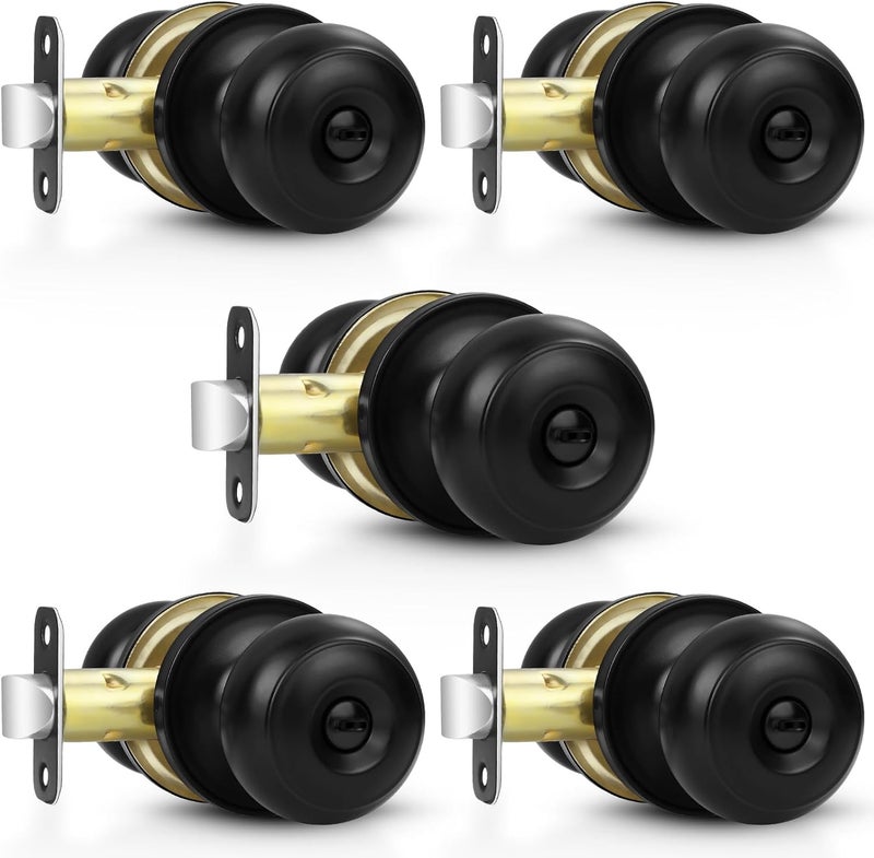 Estmoon 5 Pack Interior Door Knobs Black Privacy Door Handle, Keyless Door Locks for Interior Doors Locks for Bedroom/Bathroom, Interior Lockset for Left/Right Handled Doors - Image 1