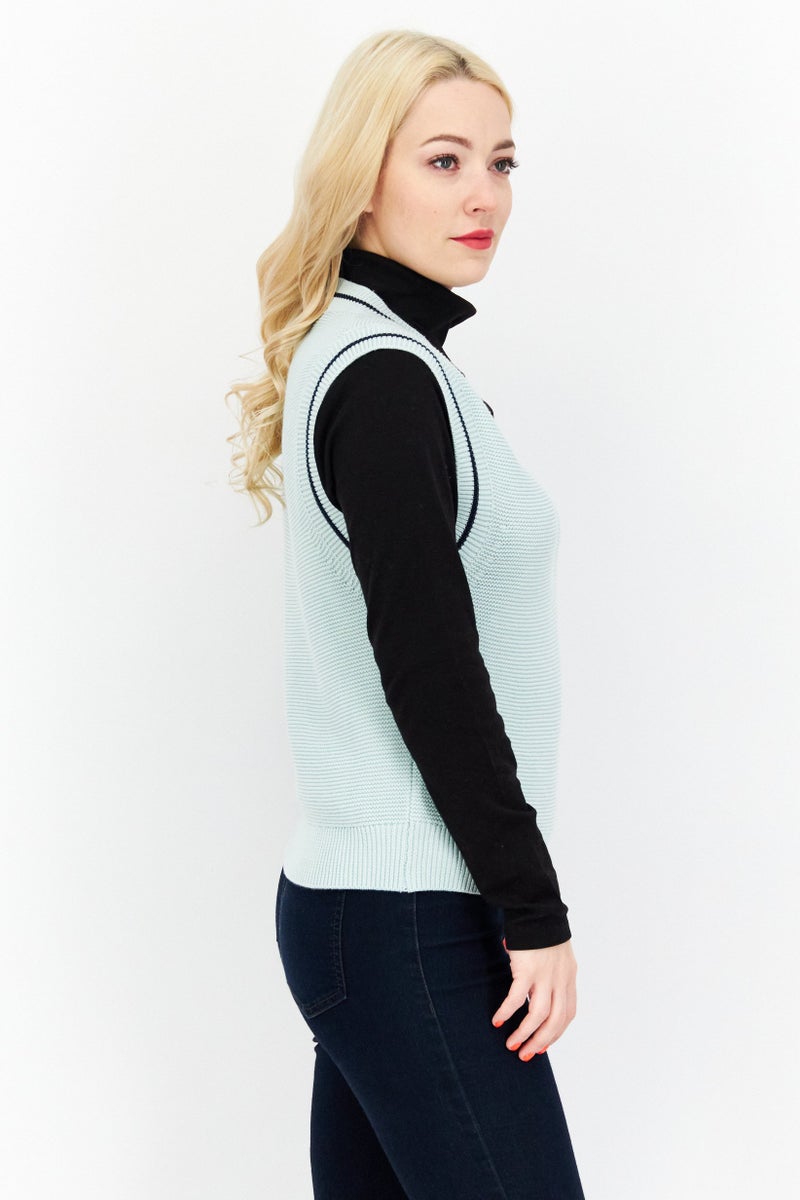 Lyle & Scott Women V-Neck Crochet Sweater Vest, Mint Green - Image 3