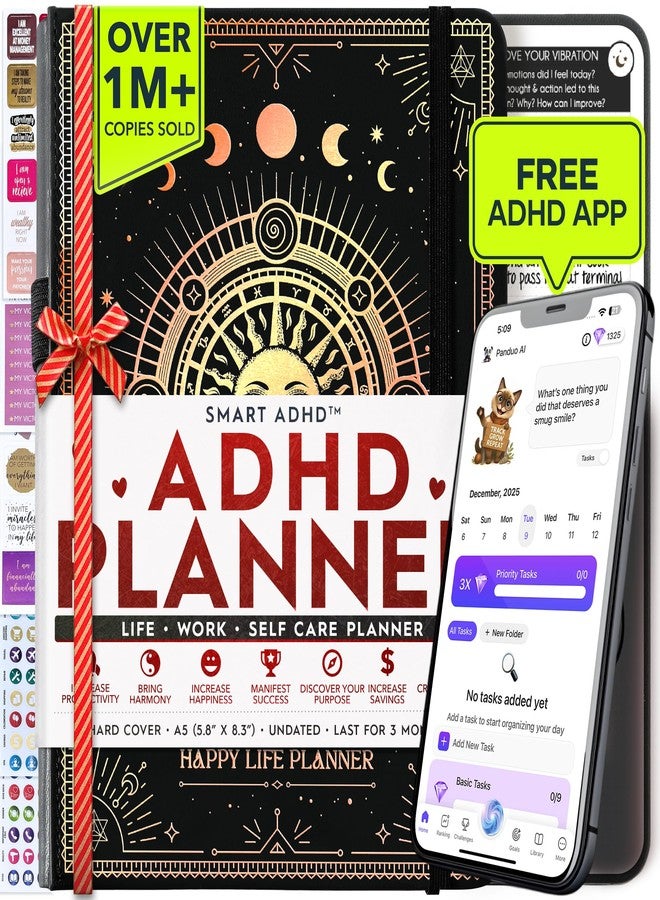 Freedom Mastery Adhd Daily Planner - A Self Care Personal Gratitude Journal to Increase Productivity and Success in Life & Work, Weekly & Monthly Undated Planner for Women and Men, Vision Board & Organizer + Stickers - Image 1