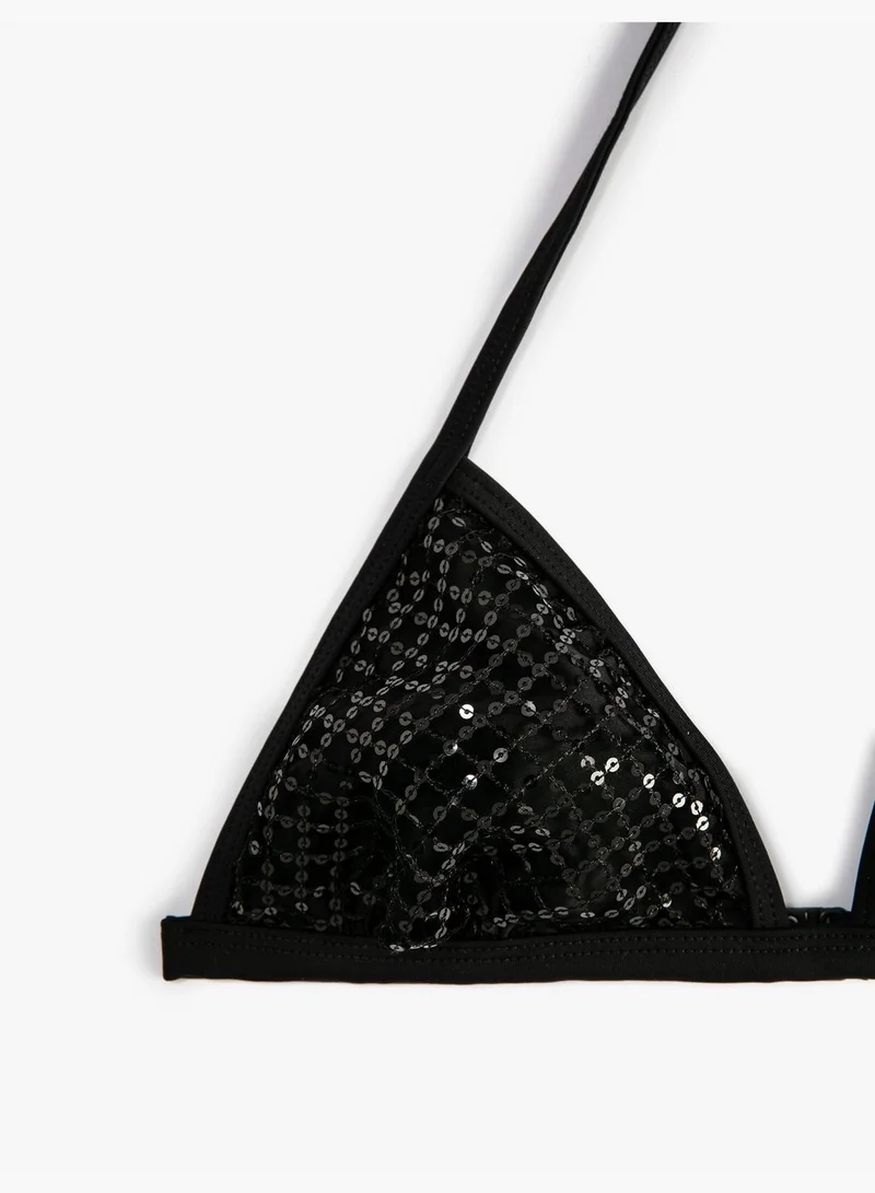 KOTON Sequin Triangle Bikini Top